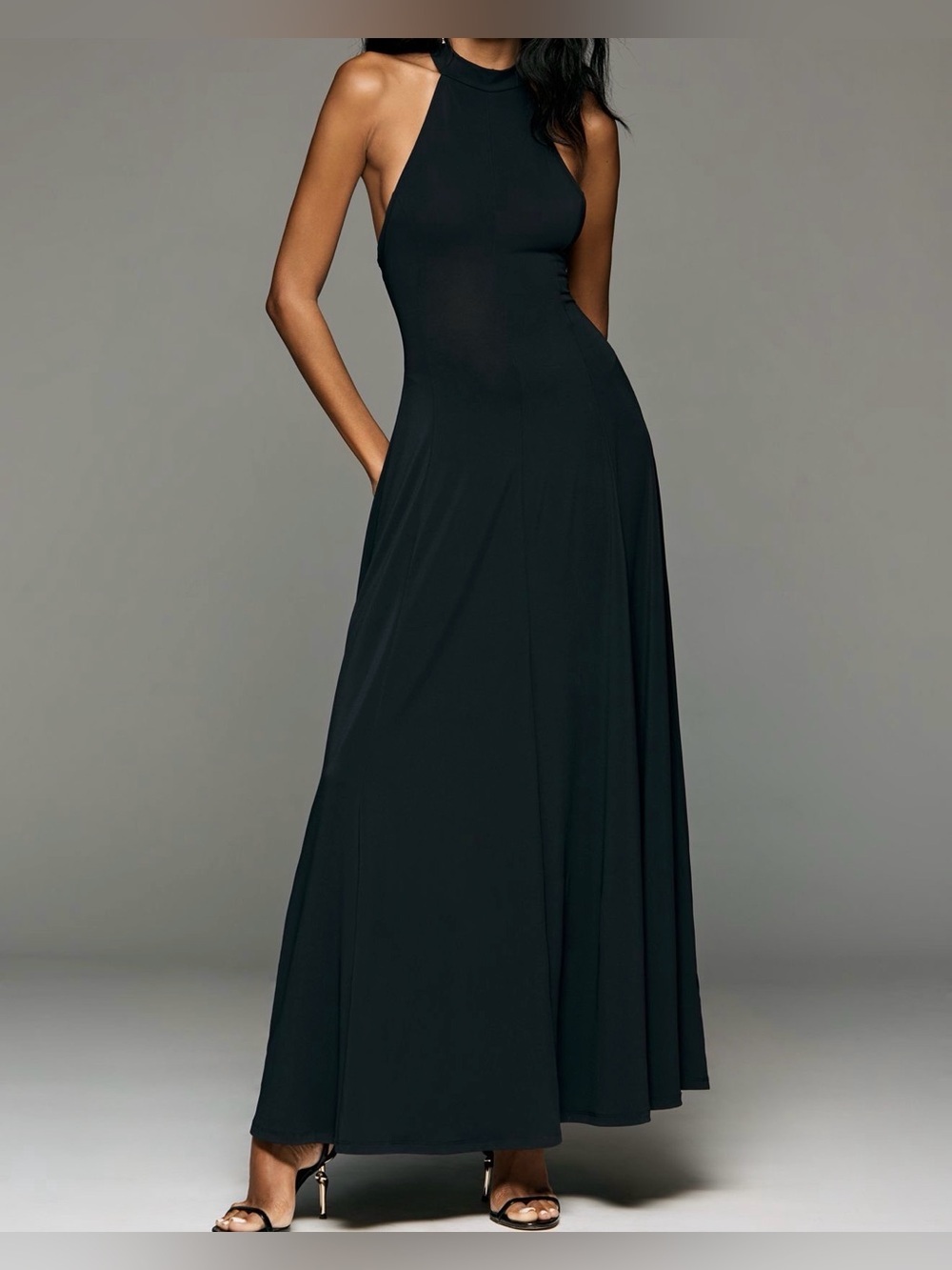 Anthropologie Black Halter-Neck Maxi Dress